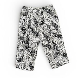 Cynthia Rowley Pants Womens 2X Black White Leaves Linen Wide Leg Pull On Coastal